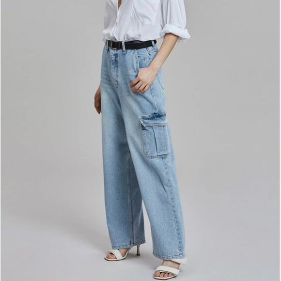 The Frankie Shop Kai High-Rise Wide-Leg Cargo Jeans Light Wash Size Small - Picture 2 of 8